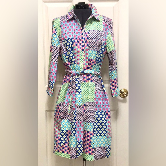 Talbots Island Patchwork Belted Shirt Dress - Picture 13 of 16